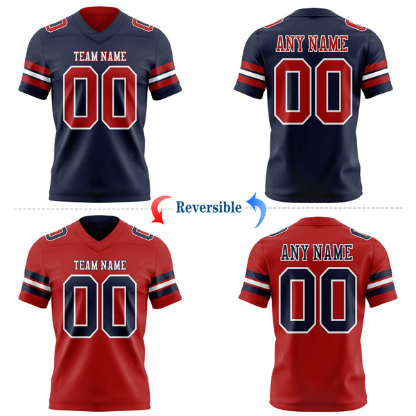 Custom Navy Red-White Reversible Double Side Authentic Football Jersey