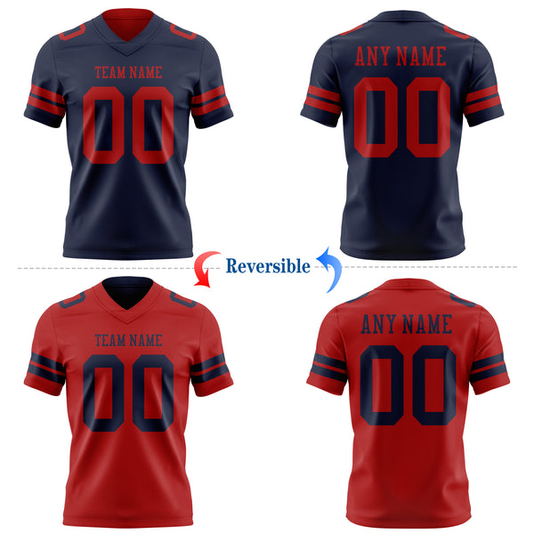 Custom Navy-Red Reversible Double Side Authentic Football Jersey