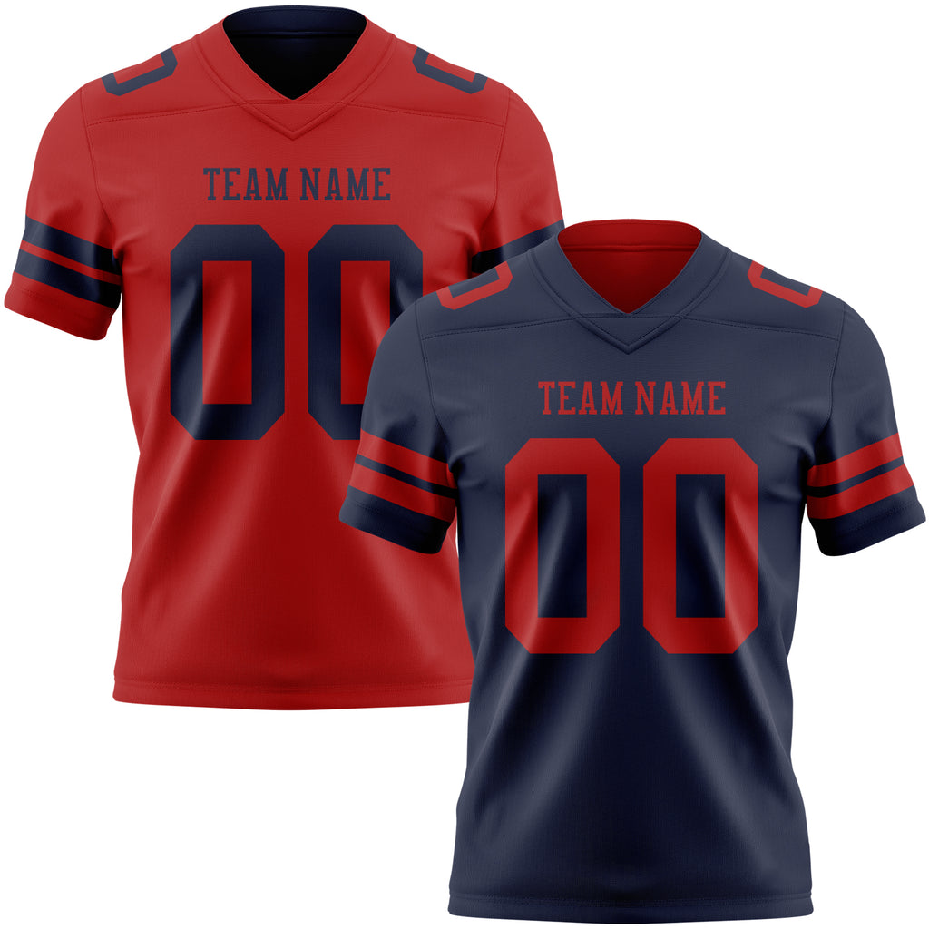 Custom Navy-Red Reversible Double Side Authentic Football Jersey