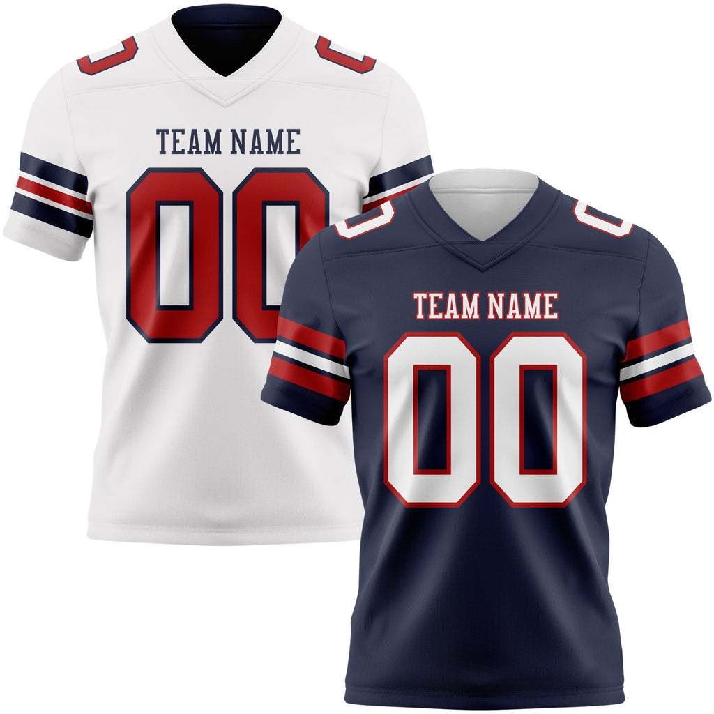 Custom Navy White-Red Reversible Double Side Authentic Football Jersey