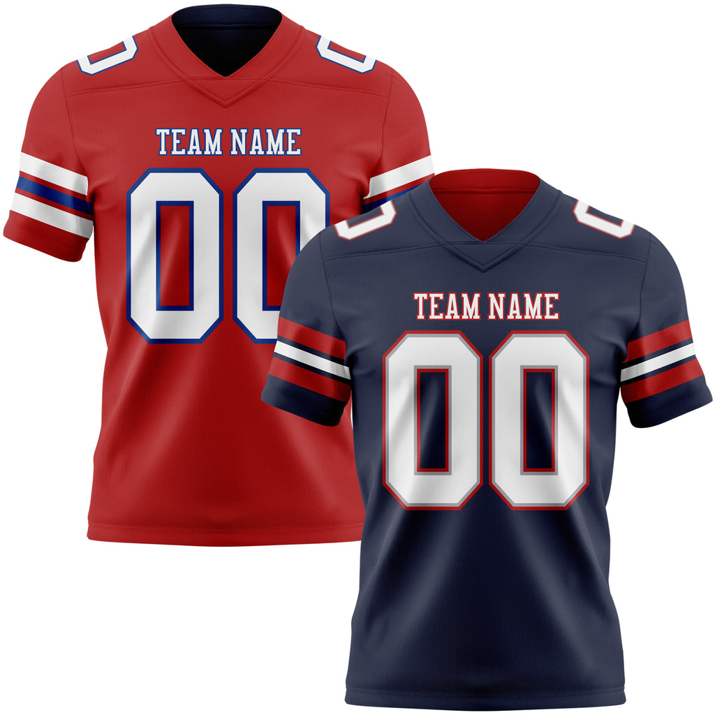 Custom Navy White Gray-Red Reversible Double Side Authentic Football Jersey