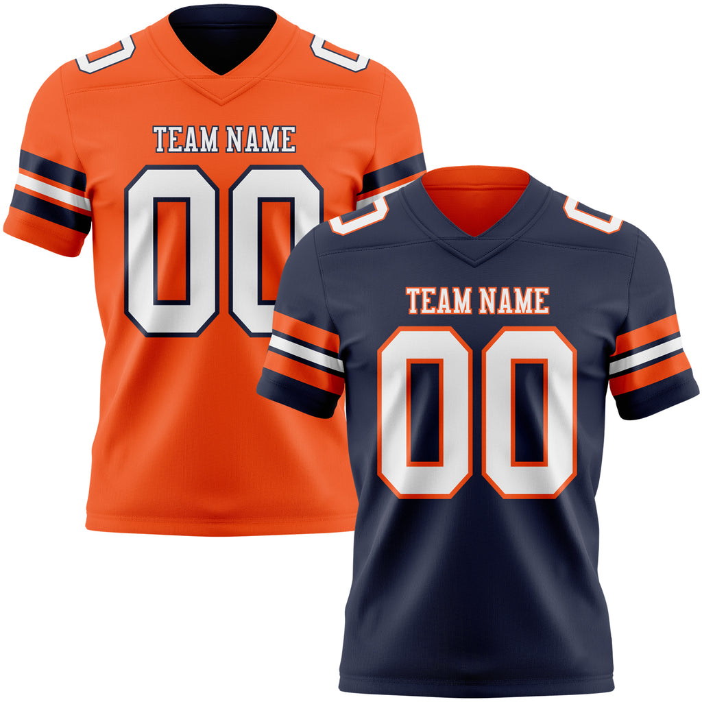 Custom Navy White-Orange Reversible Double Side Authentic Football Jersey