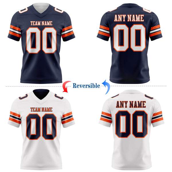 Custom Navy White-Orange Reversible Double Side Authentic Football Jersey