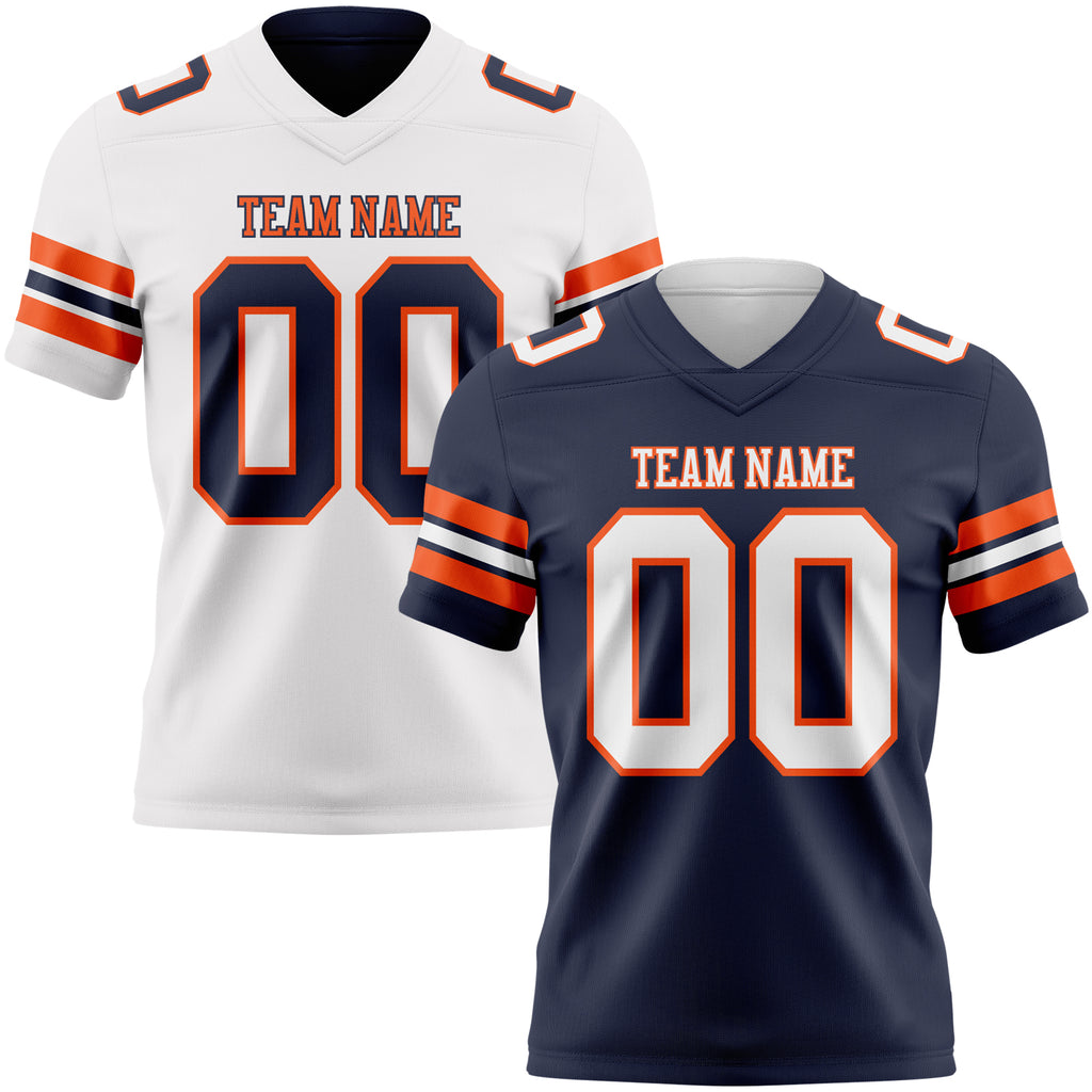 Custom Navy White-Orange Reversible Double Side Authentic Football Jersey
