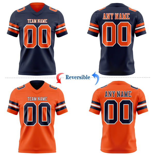 Custom Navy Orange-White Reversible Double Side Authentic Football Jersey