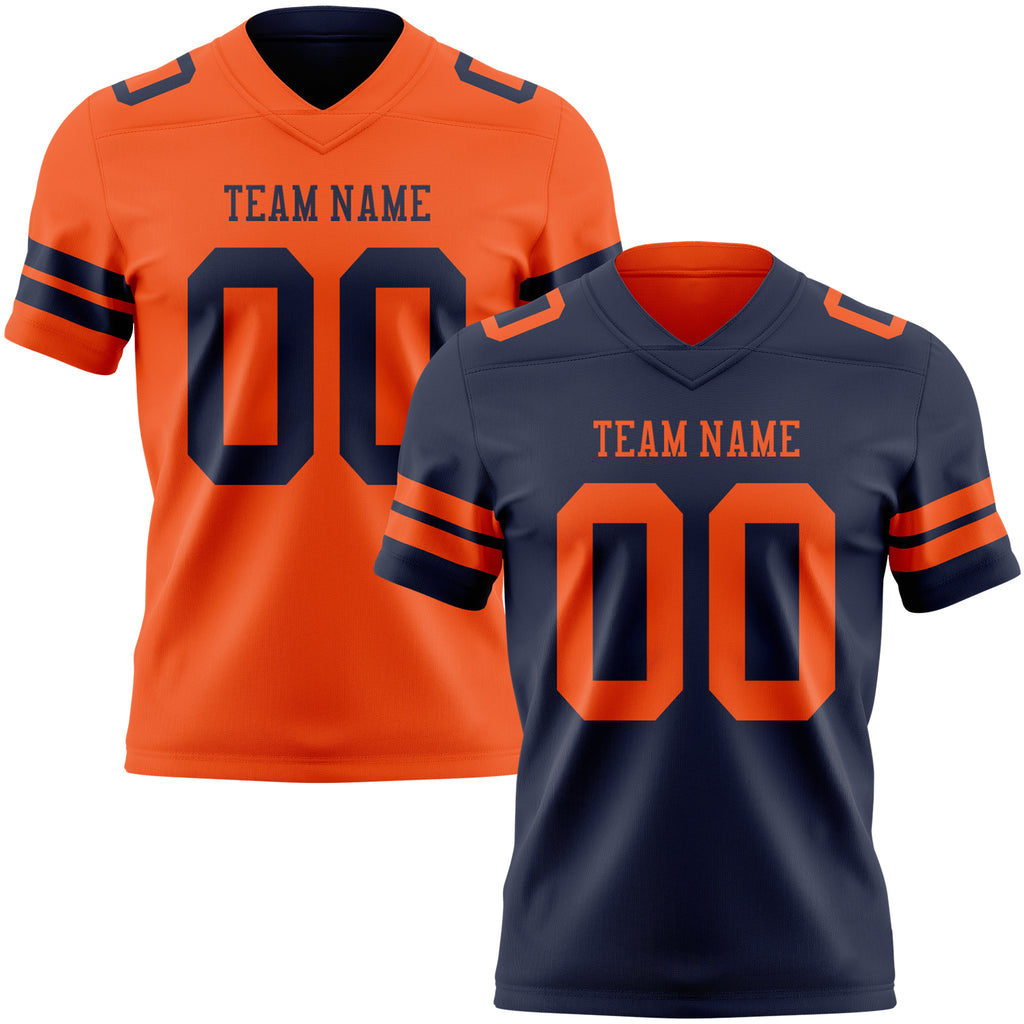 Custom Navy-Orange Reversible Double Side Authentic Football Jersey