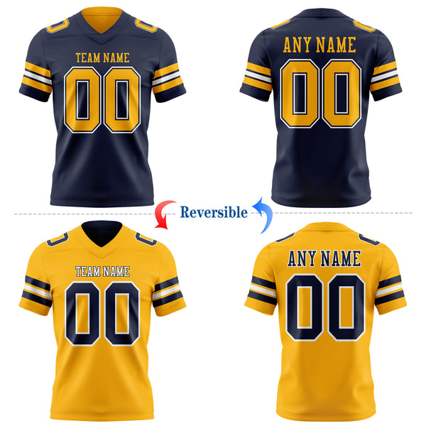 Custom Navy Gold-White Reversible Double Side Authentic Football Jersey