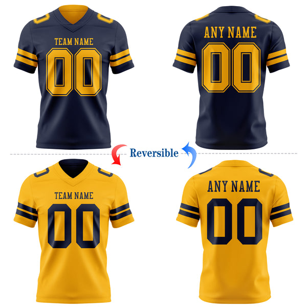 Custom Navy-Gold Reversible Double Side Authentic Football Jersey