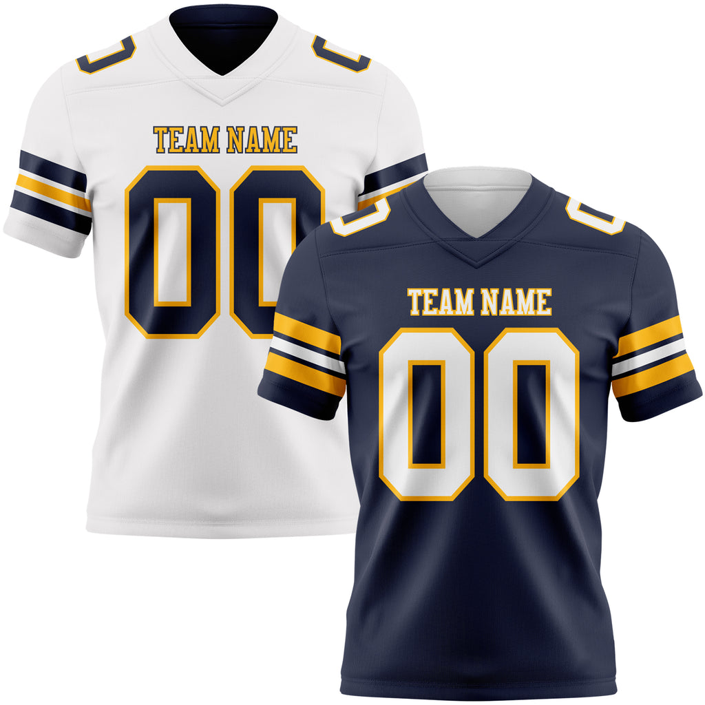 Custom Navy White-Gold Reversible Double Side Authentic Football Jersey