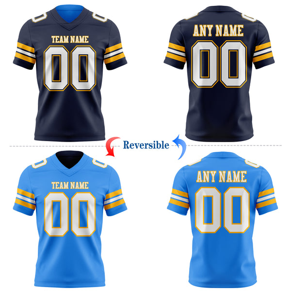 Custom Navy White-Gold Reversible Double Side Authentic Football Jersey