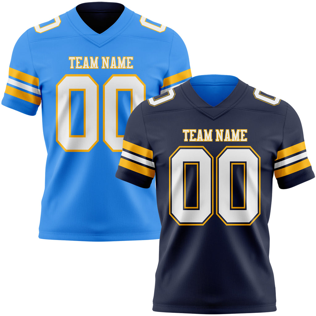 Custom Navy White-Gold Reversible Double Side Authentic Football Jersey