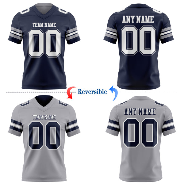 Custom Navy White-Gray Reversible Double Side Authentic Football Jersey