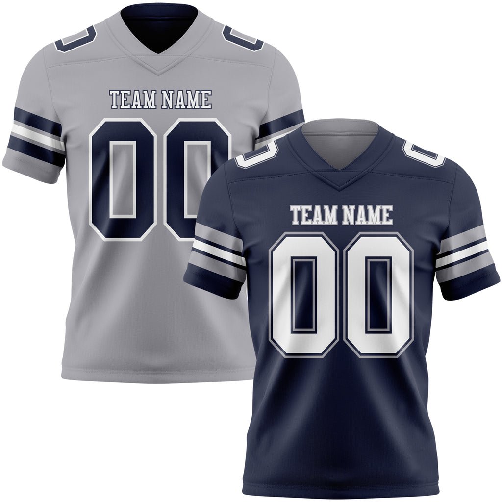 Custom Navy White-Gray Reversible Double Side Authentic Football Jersey
