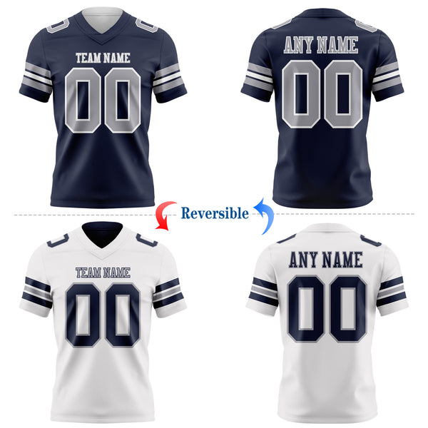 Custom Navy Gray-White Reversible Double Side Authentic Football Jersey