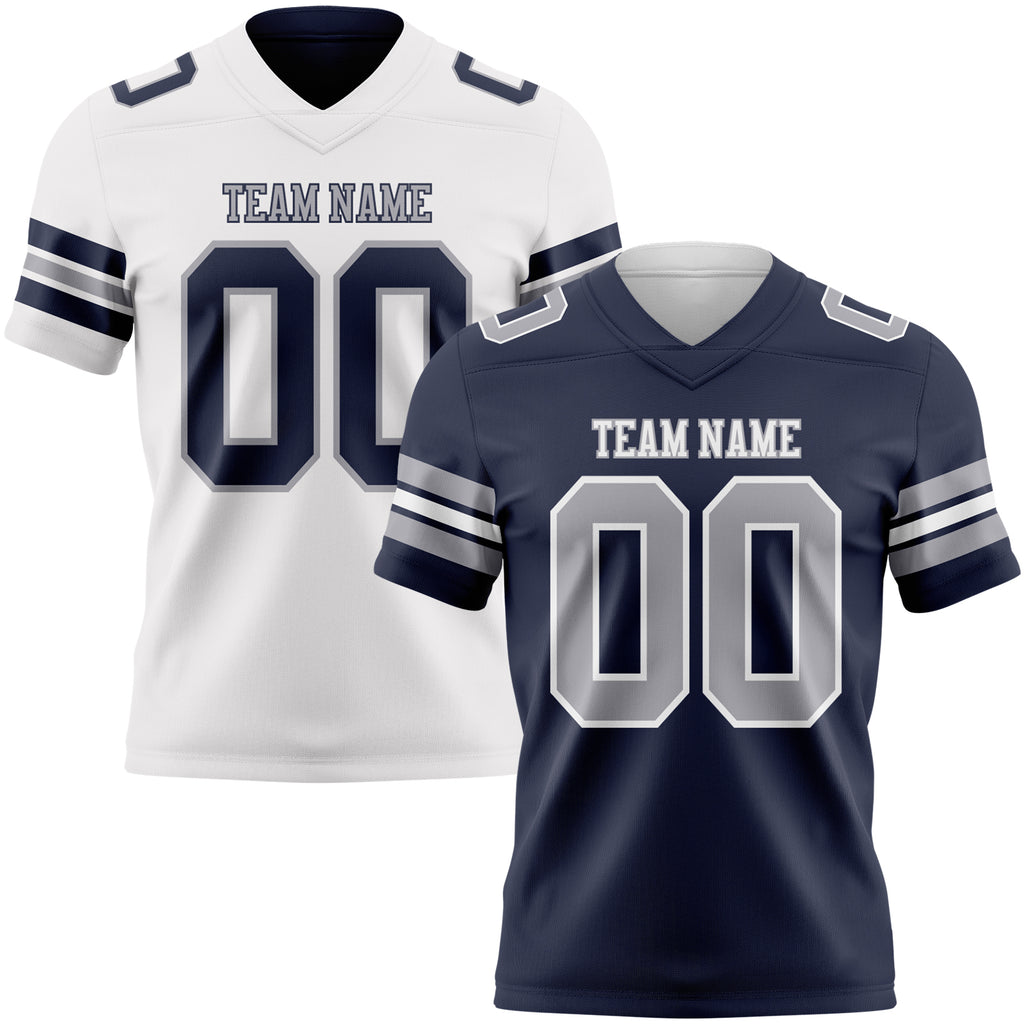 Custom Navy Gray-White Reversible Double Side Authentic Football Jersey