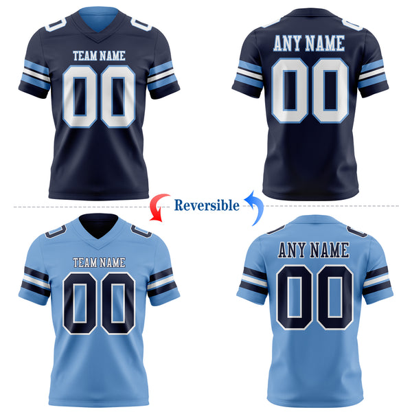 Custom Navy White-Light Blue Reversible Double Side Authentic Football Jersey