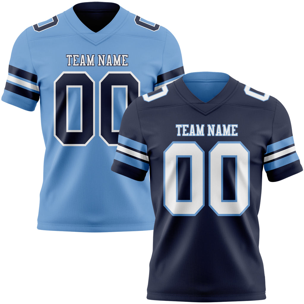 Custom Navy White-Light Blue Reversible Double Side Authentic Football Jersey