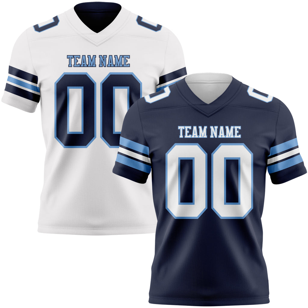 Custom Navy White-Light Blue Reversible Double Side Authentic Football Jersey