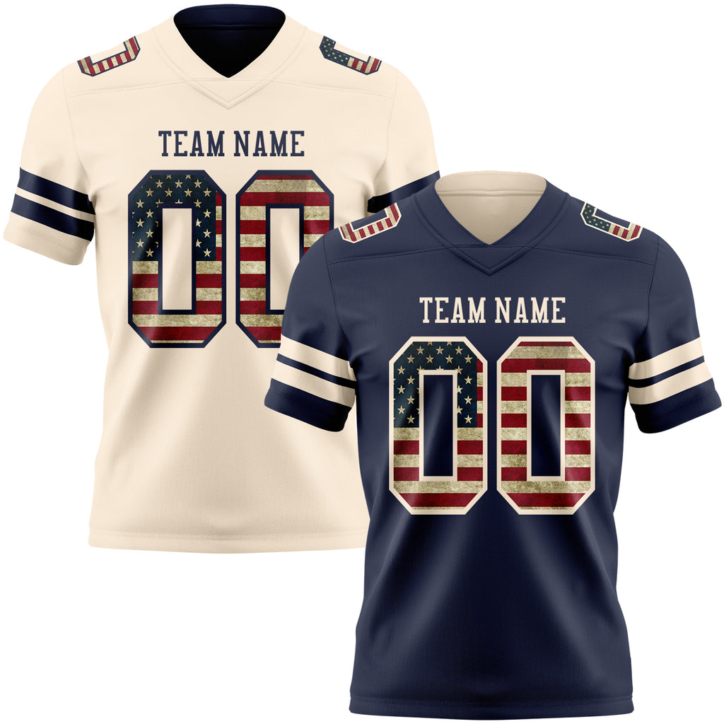 Custom Navy Vintage USA Flag-Cream Reversible Double Side Authentic Football Jersey