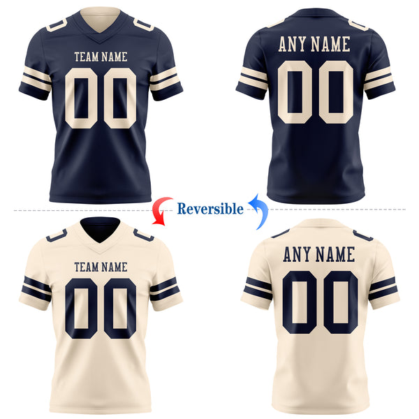 Custom Navy-Cream Reversible Double Side Authentic Football Jersey