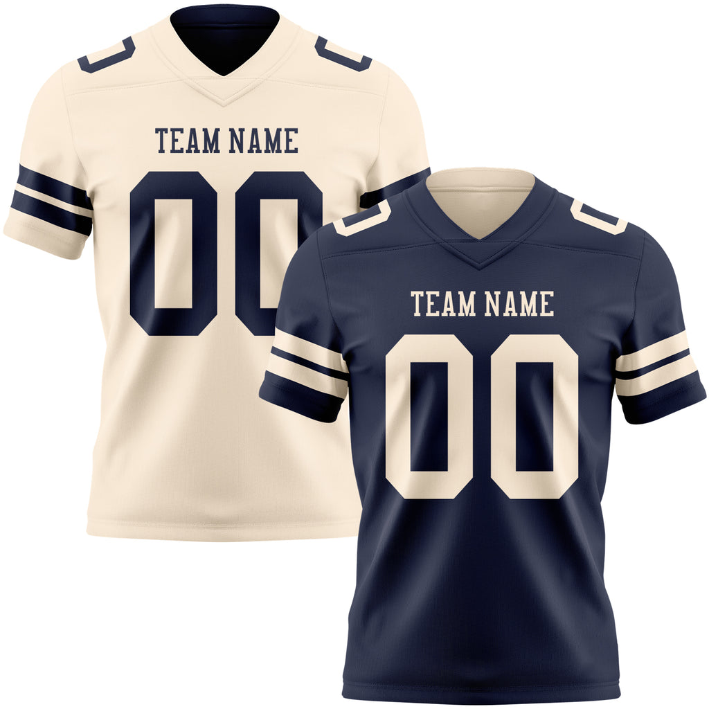 Custom Navy-Cream Reversible Double Side Authentic Football Jersey