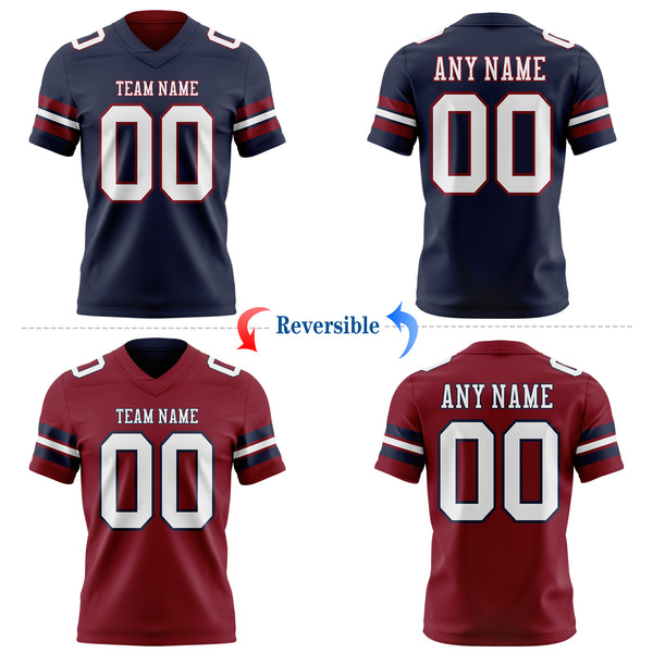 Custom Navy White-Crimson Reversible Double Side Authentic Football Jersey