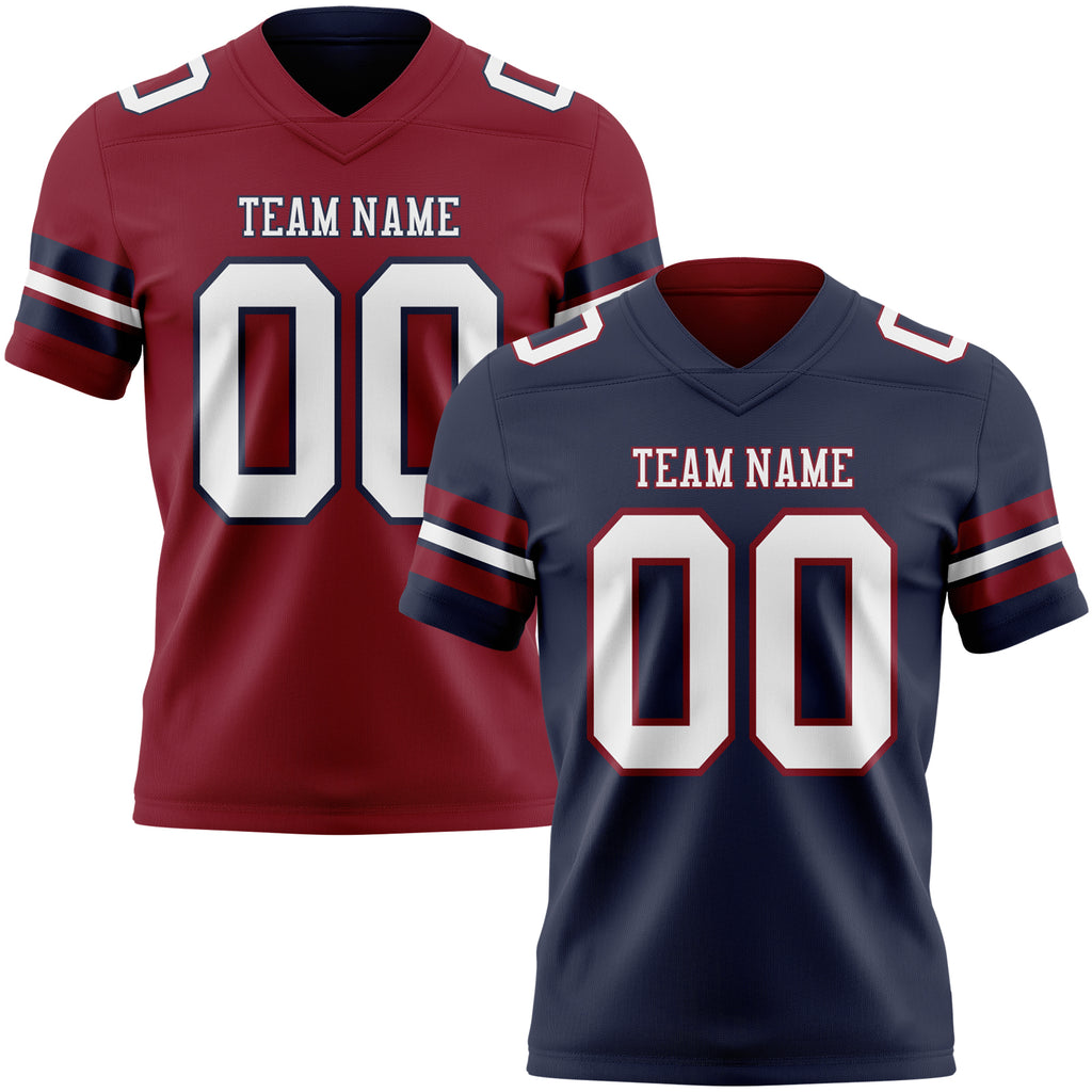 Custom Navy White-Crimson Reversible Double Side Authentic Football Jersey