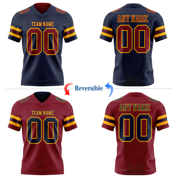 Custom Navy Crimson-Gold Reversible Double Side Authentic Football Jersey