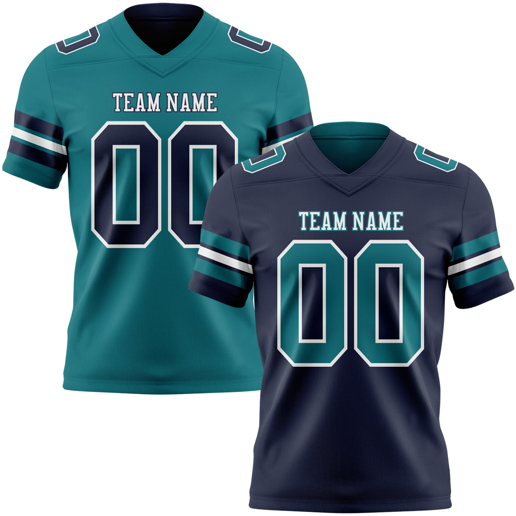 Custom Navy Teal-White Reversible Double Side Authentic Football Jersey