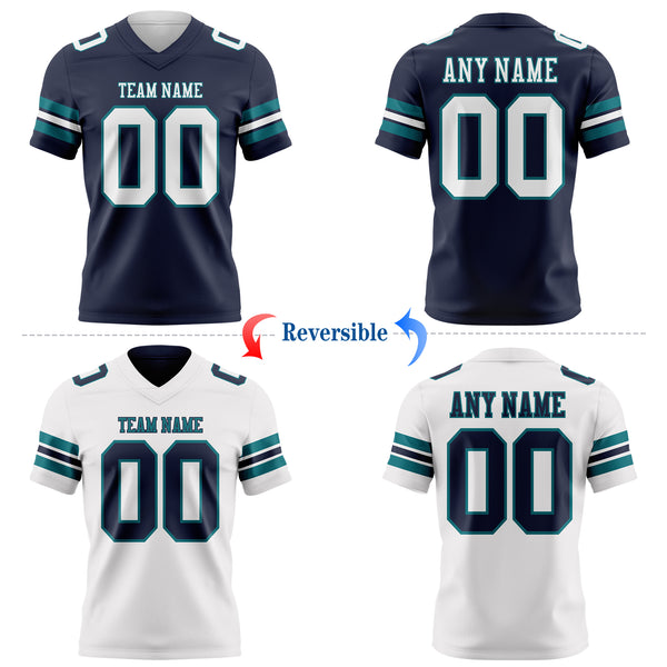 Custom Navy White-Teal Reversible Double Side Authentic Football Jersey
