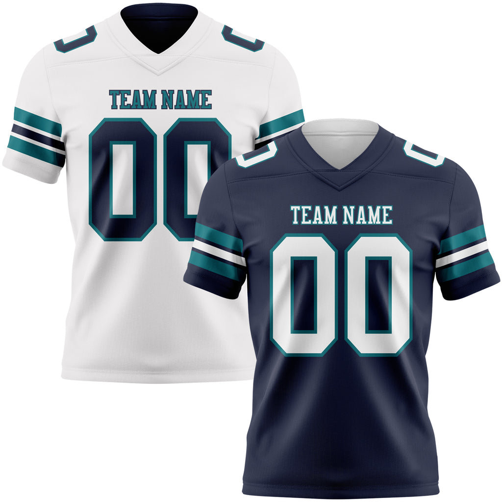 Custom Navy White-Teal Reversible Double Side Authentic Football Jersey