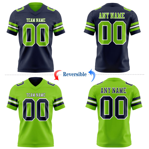 Custom Navy Neon Green-White Reversible Double Side Authentic Football Jersey