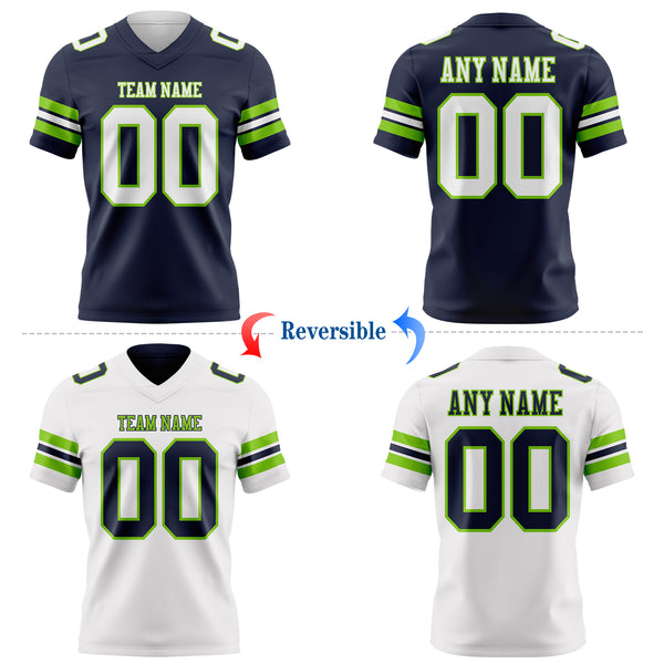 Custom Navy White-Neon Green Reversible Double Side Authentic Football Jersey