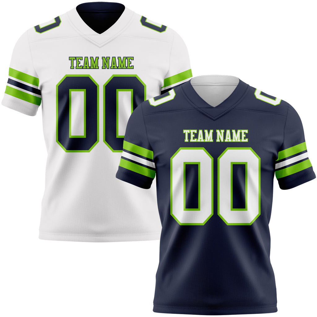 Custom Navy White-Neon Green Reversible Double Side Authentic Football Jersey