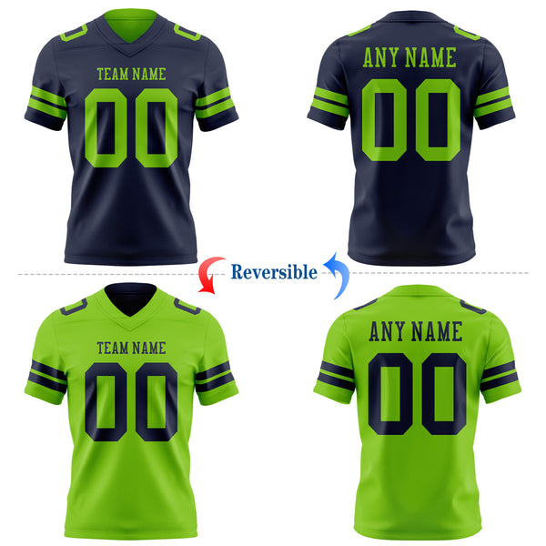 Custom Navy-Neon Green Reversible Double Side Authentic Football Jersey