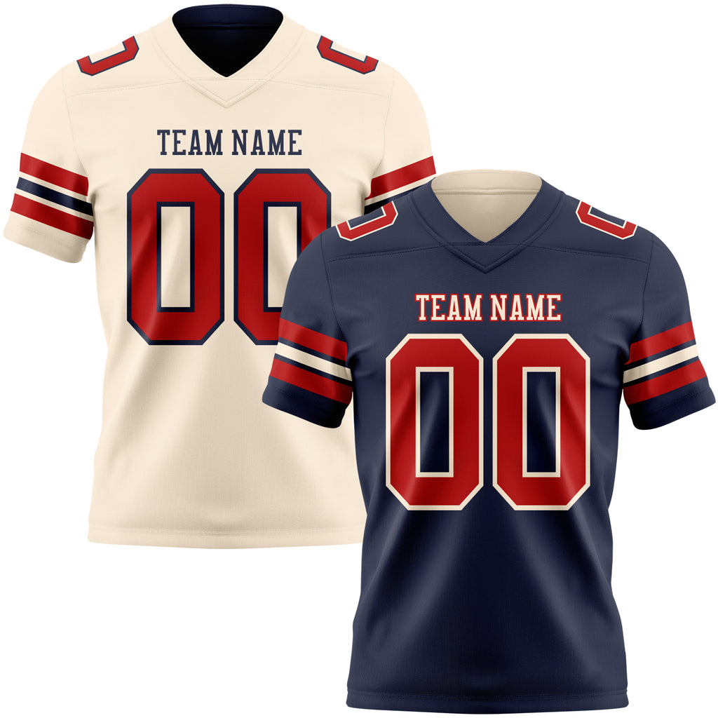 Custom Navy Red-Cream Reversible Double Side Authentic Football Jersey