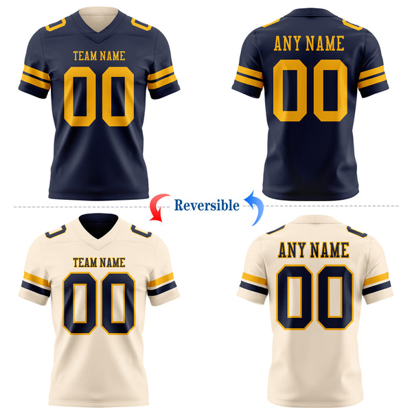 Custom Navy Cream Reversible Double Side Authentic Football Jersey