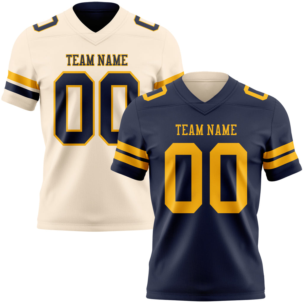 Custom Navy Cream Reversible Double Side Authentic Football Jersey