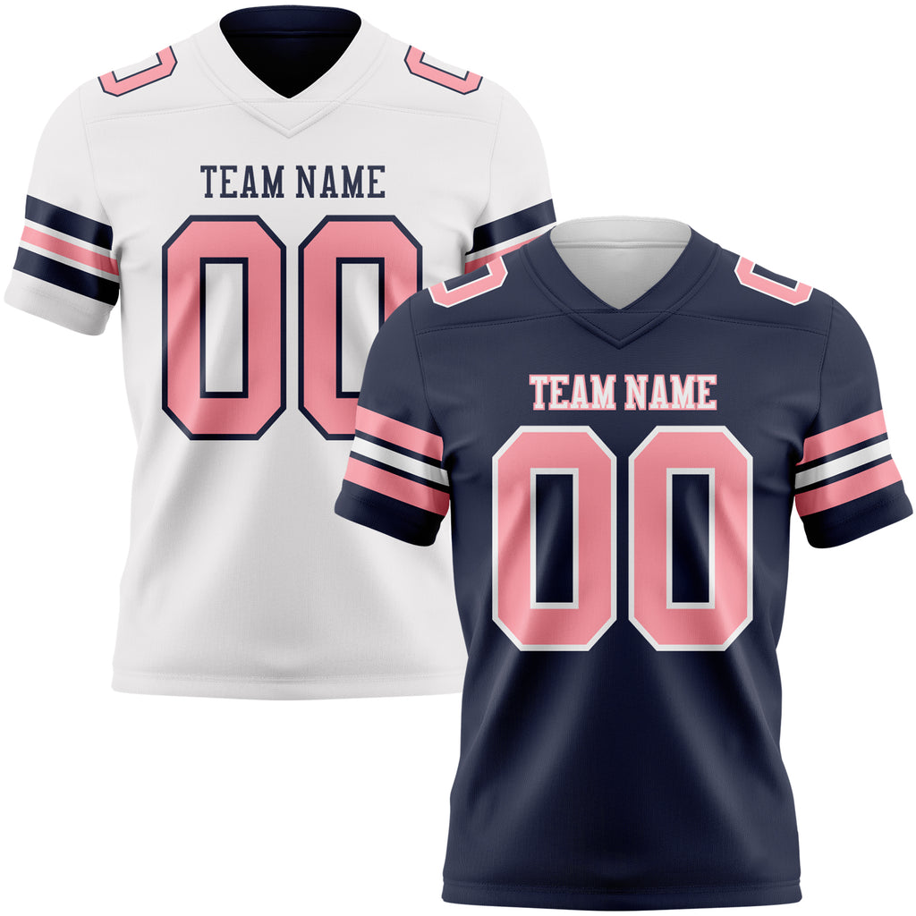 Custom Navy Medium Pink-White Reversible Double Side Authentic Football Jersey