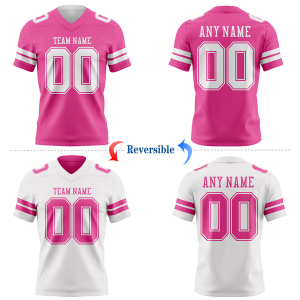 Custom Pink-White Reversible Double Side Authentic Football Jersey