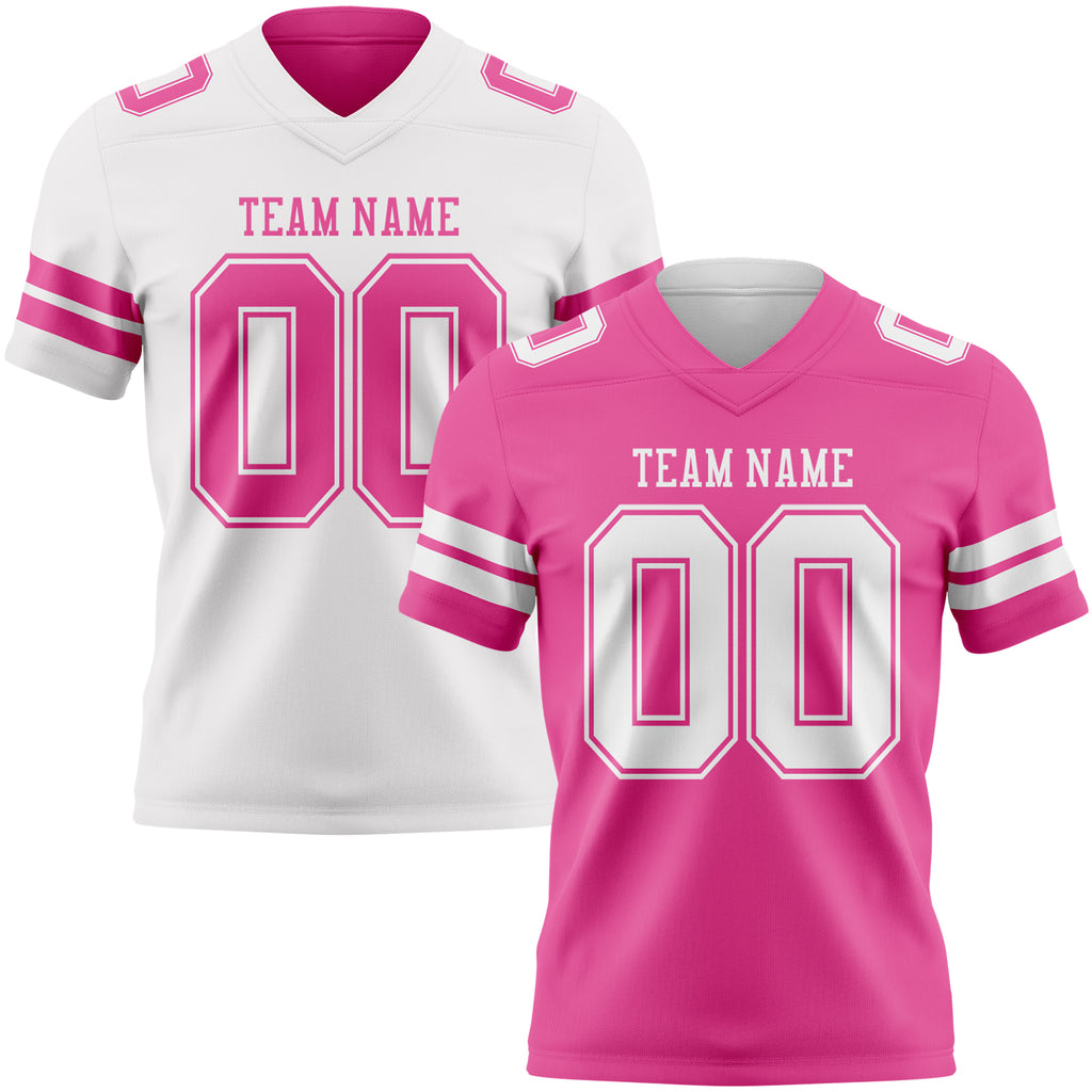 Custom Pink-White Reversible Double Side Authentic Football Jersey