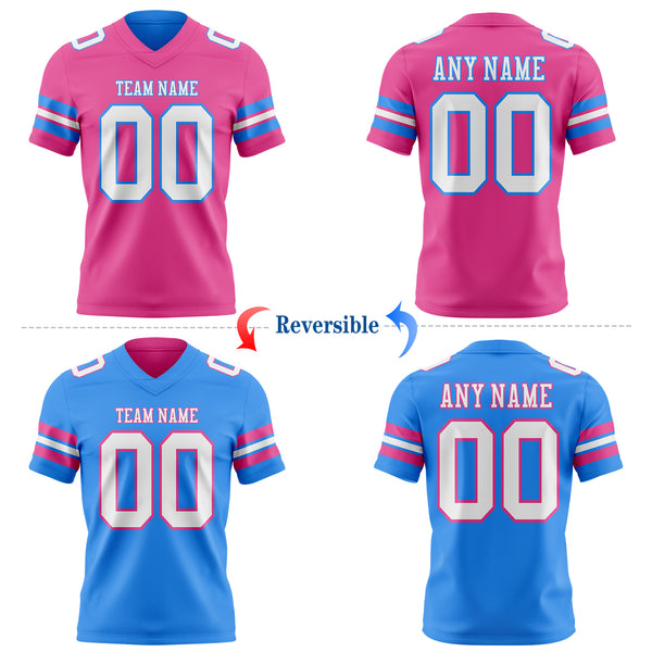 Custom Pink White-Powder Blue Reversible Double Side Authentic Football Jersey