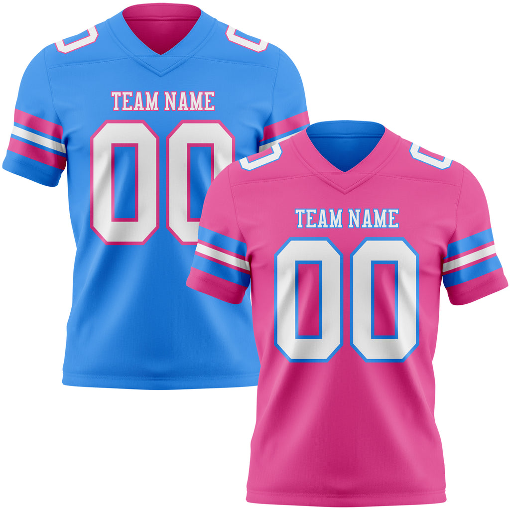 Custom Pink White-Powder Blue Reversible Double Side Authentic Football Jersey