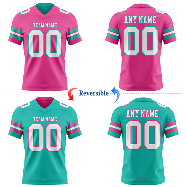 Custom Pink White-Aqua Reversible Double Side Authentic Football Jersey
