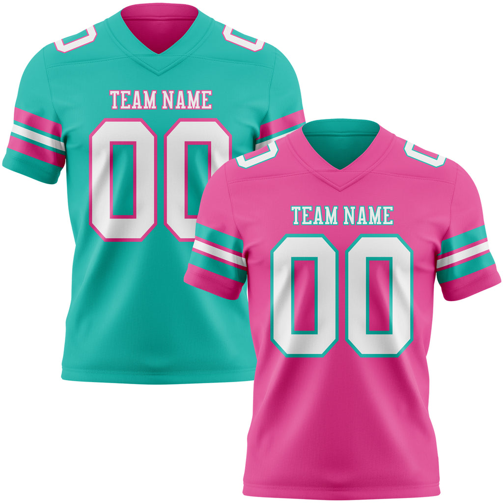 Custom Pink White-Aqua Reversible Double Side Authentic Football Jersey