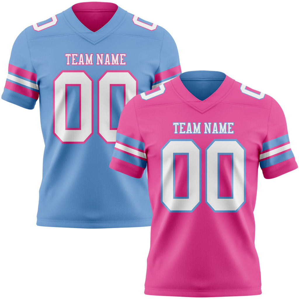 Custom Pink White-Light Blue Reversible Double Side Authentic Football Jersey