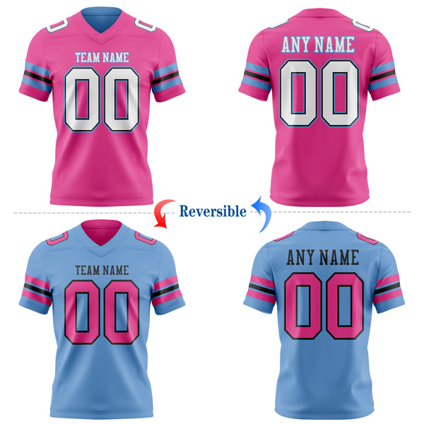 Custom Pink White Black-Light Blue Reversible Double Side Authentic Football Jersey