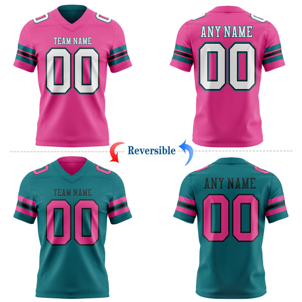 Custom Pink White Black-Teal Reversible Double Side Authentic Football Jersey