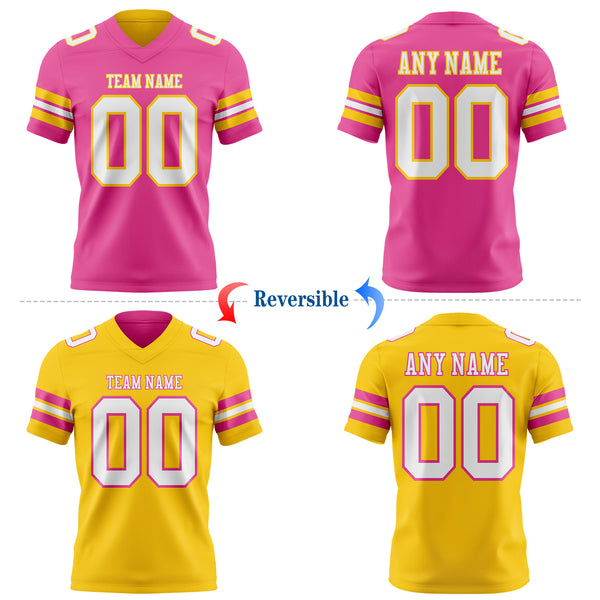 Custom Pink White-Yellow Reversible Double Side Authentic Football Jersey