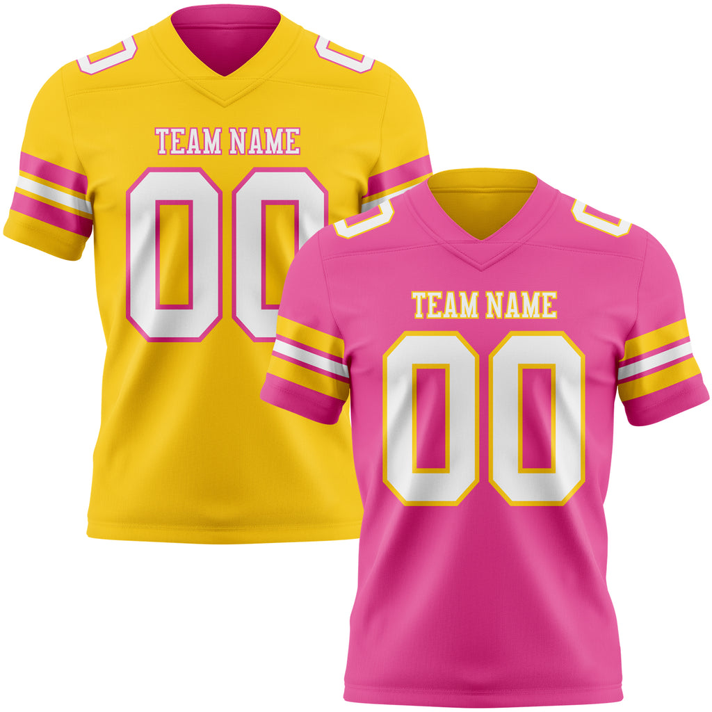 Custom Pink White-Yellow Reversible Double Side Authentic Football Jersey